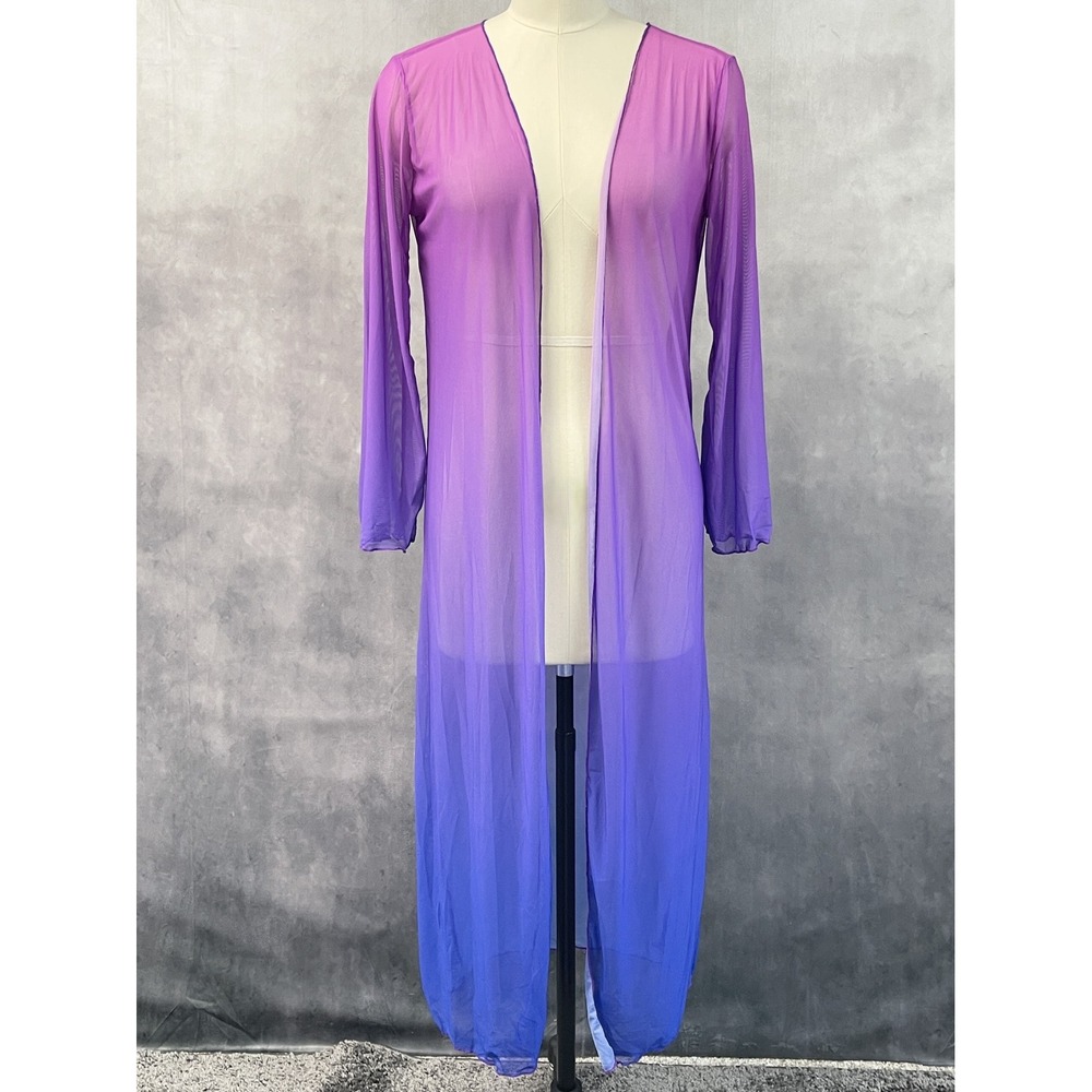 Ombre Womens Mesh Duster Coverup Size M Sheer Stretch Festival Whimsy Fairy Y2K